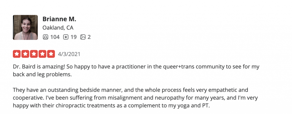 lgbtq chiropractor queer trans review 2